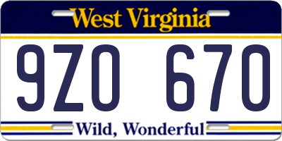 WV license plate 9ZO670