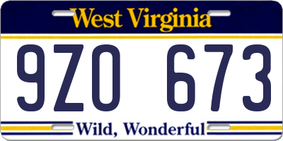 WV license plate 9ZO673