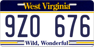 WV license plate 9ZO676