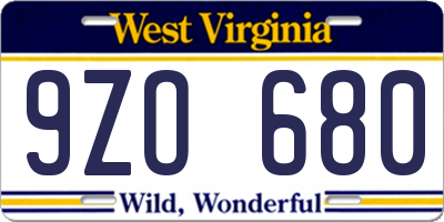 WV license plate 9ZO680