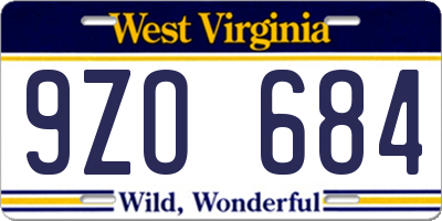 WV license plate 9ZO684