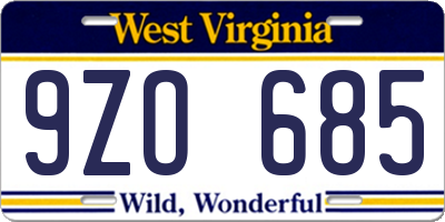 WV license plate 9ZO685