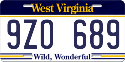 WV license plate 9ZO689