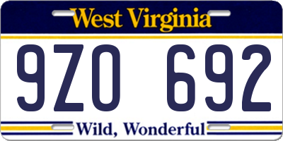 WV license plate 9ZO692