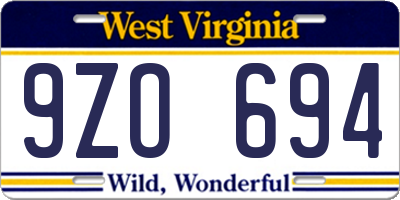 WV license plate 9ZO694