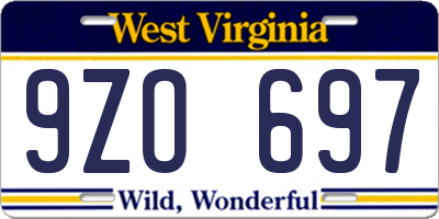 WV license plate 9ZO697