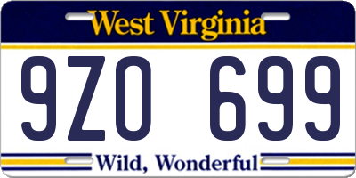 WV license plate 9ZO699