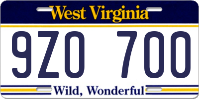 WV license plate 9ZO700