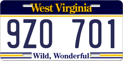 WV license plate 9ZO701