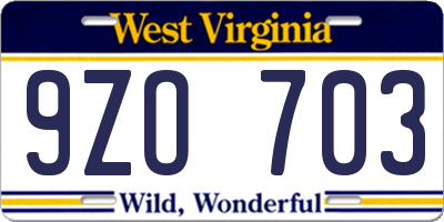 WV license plate 9ZO703