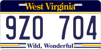 WV license plate 9ZO704