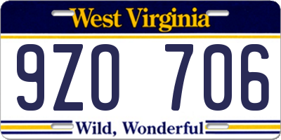WV license plate 9ZO706