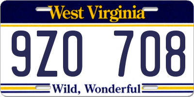WV license plate 9ZO708