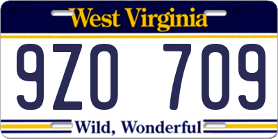 WV license plate 9ZO709