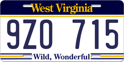 WV license plate 9ZO715