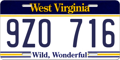 WV license plate 9ZO716
