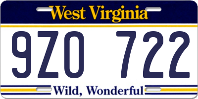 WV license plate 9ZO722