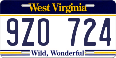 WV license plate 9ZO724