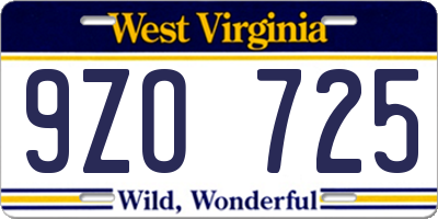 WV license plate 9ZO725