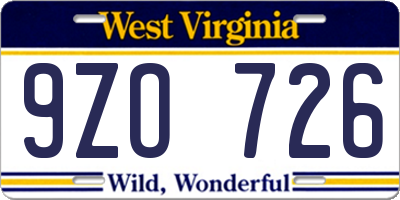 WV license plate 9ZO726