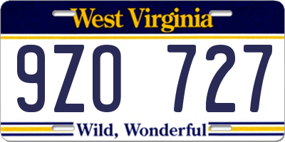 WV license plate 9ZO727
