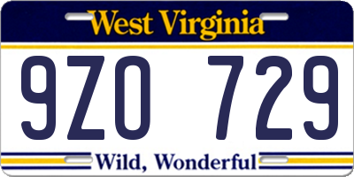 WV license plate 9ZO729