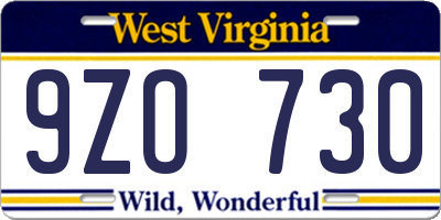 WV license plate 9ZO730