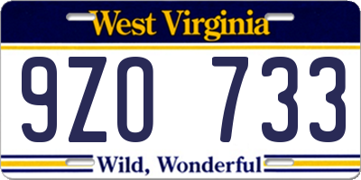 WV license plate 9ZO733