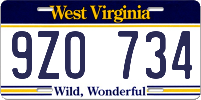 WV license plate 9ZO734