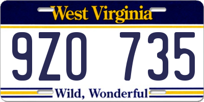 WV license plate 9ZO735