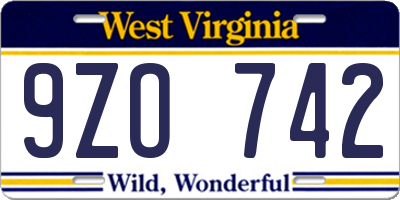 WV license plate 9ZO742