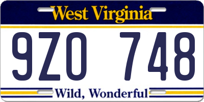 WV license plate 9ZO748