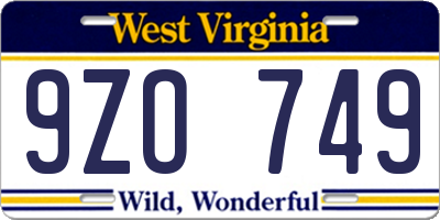WV license plate 9ZO749