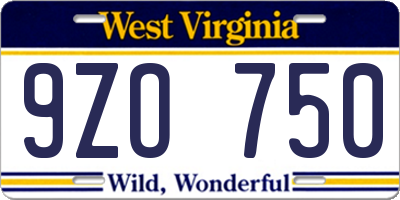 WV license plate 9ZO750