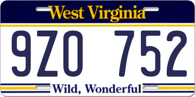 WV license plate 9ZO752