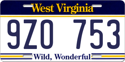 WV license plate 9ZO753