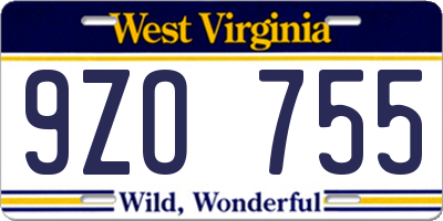 WV license plate 9ZO755