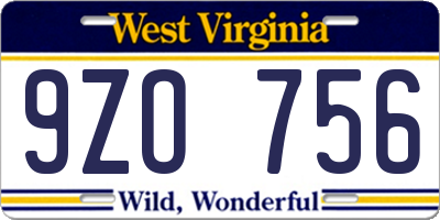 WV license plate 9ZO756