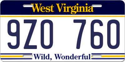 WV license plate 9ZO760
