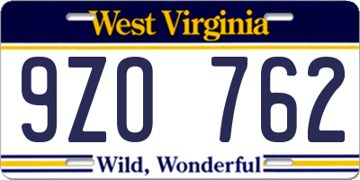 WV license plate 9ZO762
