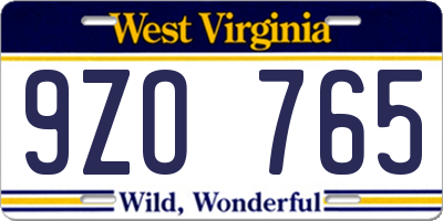 WV license plate 9ZO765