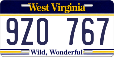 WV license plate 9ZO767