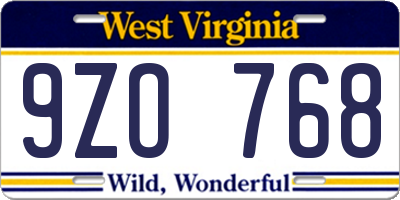 WV license plate 9ZO768