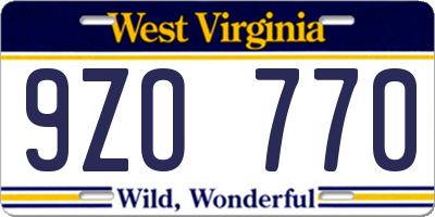 WV license plate 9ZO770
