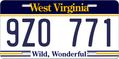 WV license plate 9ZO771