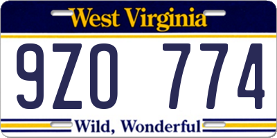 WV license plate 9ZO774