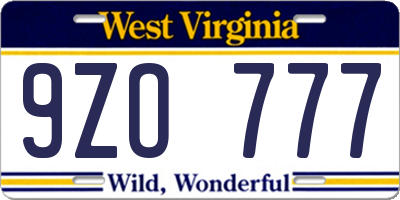 WV license plate 9ZO777