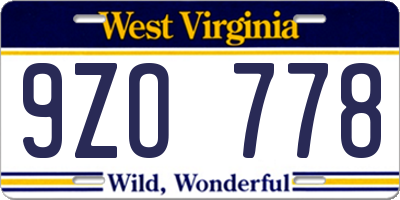 WV license plate 9ZO778
