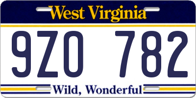 WV license plate 9ZO782