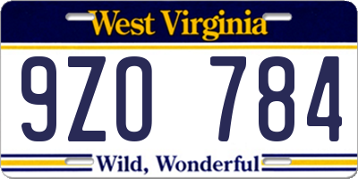 WV license plate 9ZO784